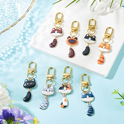 10Pcs Cat Alloy Enamel Pendant Decorations HJEW-TAC0178-1