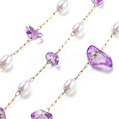 Handmade Dyed Natural Quartz Crystal and ABS Imitation Pearl Beaded Chains CHS-P019-07G-A-1