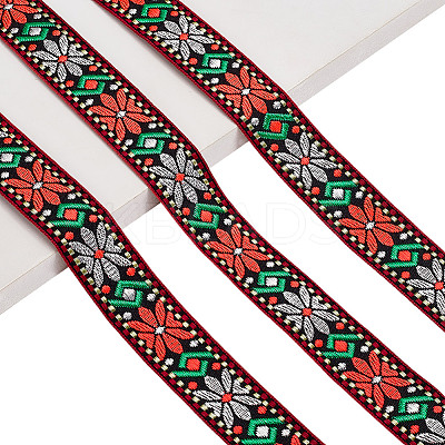 10 Yards Ethnic Style Polyester Jacquard Flower Ribbon OCOR-PH0004-86B-1