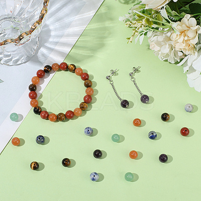 2 Strands Chakra Theme Natural Red Rainbow Jasper & Yellow Aventurine & Tiger Eye & Green Aventurine & Blue Spot Stone & Lapis Lazuli & Amethyst Beads Strands G-SP0001-23-1