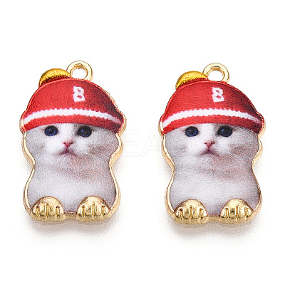 Printed Light Gold Tone Alloy Pendants ENAM-N056-208F-1