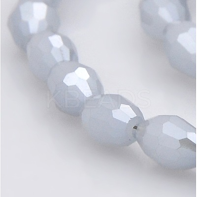 Pearl Luster Plated Imitation Jade Glass Faceted Rice Beads Strands GLAA-A030A-PL03-1