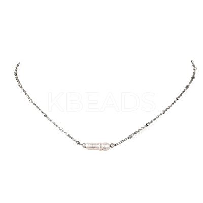 Natural Baroque Keshi Pearl Column Pendant 304 Stainless Steel Satellite Chain Necklaces NJEW-JN06338-02-1