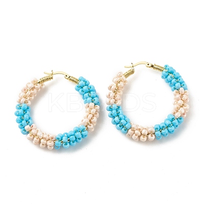 Porcelain Beaded Huggie Hoop Earrings for Women X1-EJEW-C003-01E-RS-1