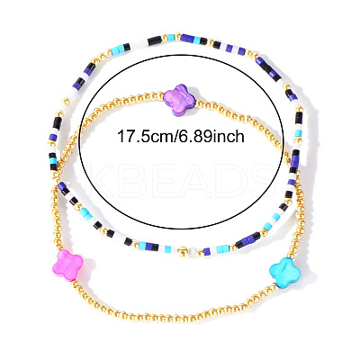 2Pcs 2 Styles Glass Seed Bead & Brass Beads Stretch Bracelets TY2852-1-1