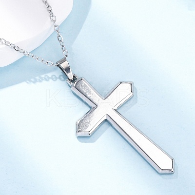 Cross 304 Stainless Steel Pendant Necklaces NJEW-H059-09P-1
