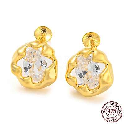 Flower 925 Sterling Silver with Clear Cubic Zirconia Stud Earring Findings STER-Q192-11G-1