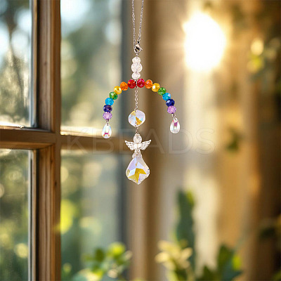 2Pcs Glass Crystal Prism Rainbow Angel Hanging Suncatchers HJEW-TADJ0016-1