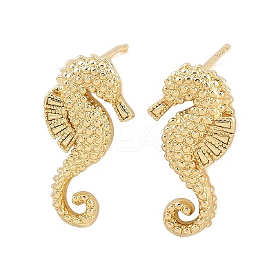 Brass Sea House Stud Earrings EJEW-K318-01G-1