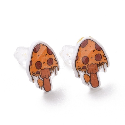 Acrylic Cartoon Mushroom Stud Earrings with Platic Pins for Women EJEW-F293-03D-1