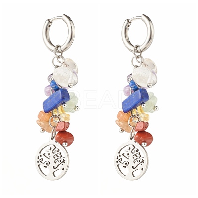 Tree of Life Charm Huggie Hoop Earrings for Girl Women X1-EJEW-JE04672-1