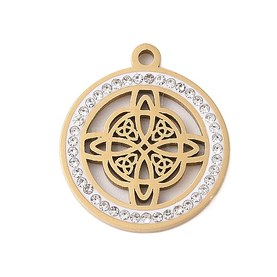 Preserved Fresh Flower 304 Stainless Steel Rhinestone Pendants STAS-S139-01G-08-1