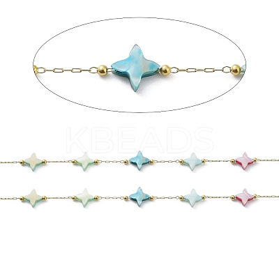 Colorful Natural Shell Star & Brass Beaded Link Chains CHS-C008-03G-1