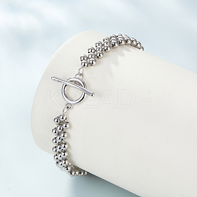 Rhodium Plated 925 Sterling Silver Round Beaded Stretch Bracelets for Women DS4468-1-1