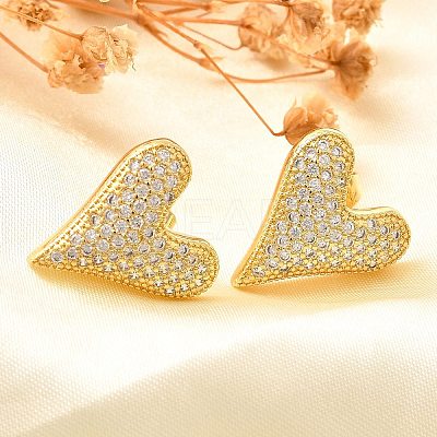 Rack Plating Brass Micro Pave Clear Cubic Zirconia Stud Earrings EJEW-C125-06B-G-1