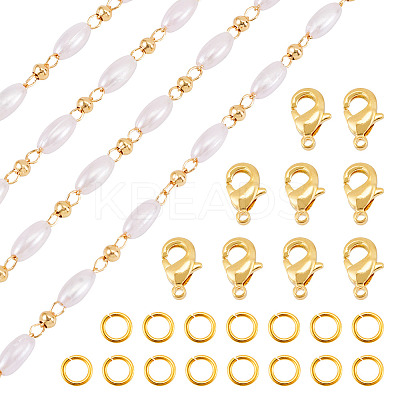 DIY Plastic Pearl Oval Beaded Brass Link Chain Bracelet Necklace Making Kits DIY-TA0009-62-1