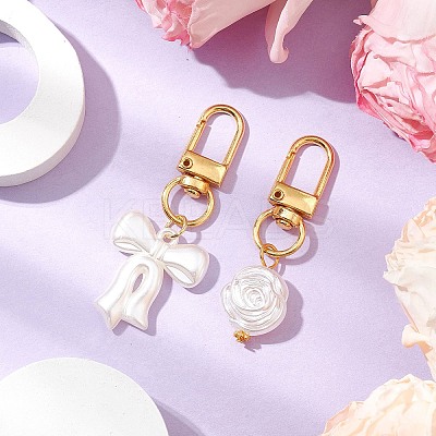 2Pcs Flower & Bowknot Plastic Imitation Pearl Pendant Decorations HJEW-JM02558-1