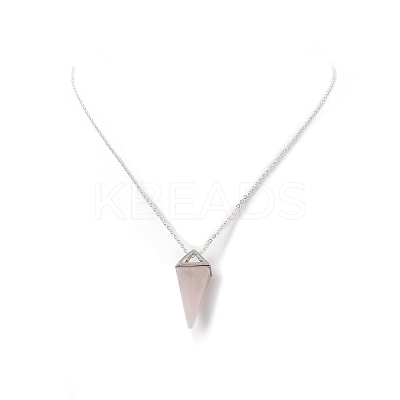 Natural Rose Quartz Geometry Pendant Necklace NJEW-JN04239-01-1