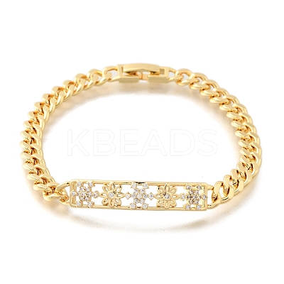 Brass Micro Pave Clear Cubic Zirconia Link Bracelets BJEW-F498-04A-G-1