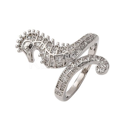 Brass Micro Pave Cubic Zirconia Adjustable Open Cuff Rings for Women RJEW-A072-03P-1