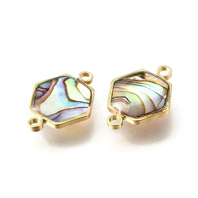 Brass Pave Natural Paua Shell Connector Charms KK-E794-01G-08-1