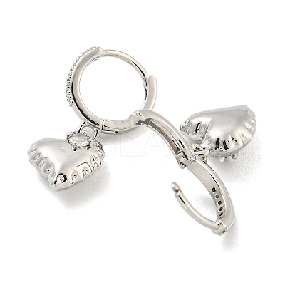 Heart Brass Micro Pave Clear Cubic Zirconia Huggie Hoop Dangle Earrings for Women AJEW-U003-03P-1