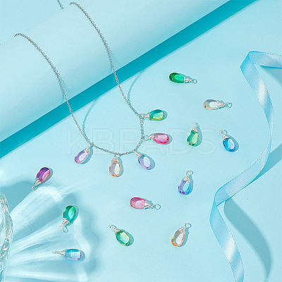 64Pcs 8 Colors Glass Pendants PALLOY-HY00060-1