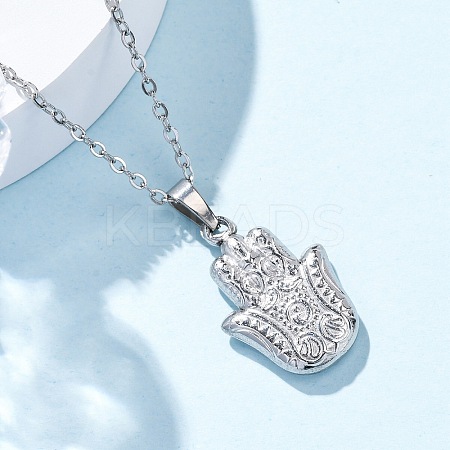 Hamsa Hand 304 Stainless Steel Pendant Necklaces NJEW-H059-01P-1