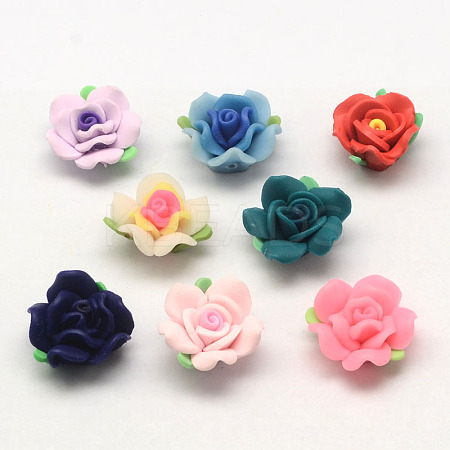 Handmade Polymer Clay 3D Flower with Leaf Beads X-CLAY-Q202-12mm-M-1