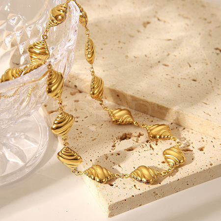 304 Stainless Steel Conch Shell Shape Link Chain Necklaces for Women NJEW-Z080-03G-1