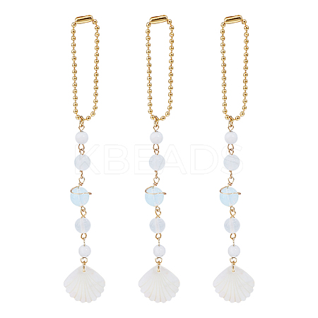 3Pcs Natural White Jade & White Crazy Lace Agate Round Beaded Pendant Decoration HJEW-DR00225-1