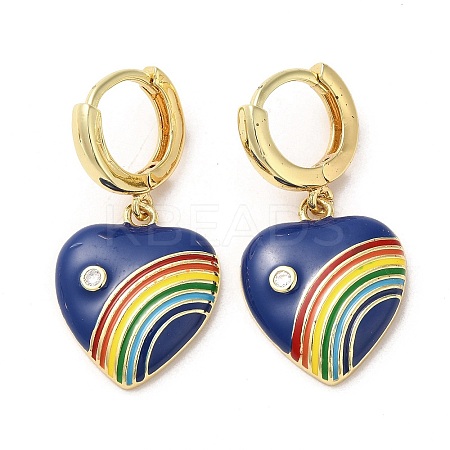 Heart with Rainbow Real 18K Gold Plated Brass Dangle Hoop Earrings EJEW-L268-042G-04-1