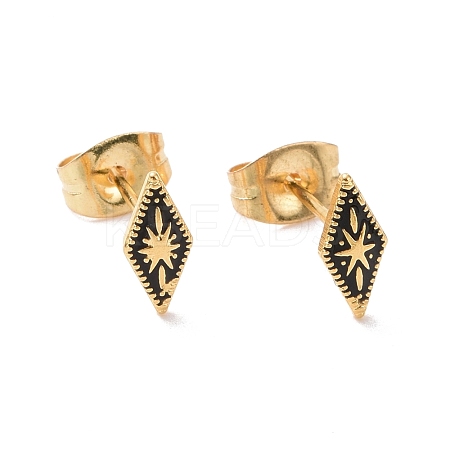 Enamel Rhombus with Star Stud Earrings with 316L Surgical Stainless Steel Pins EJEW-P204-02G-06-1