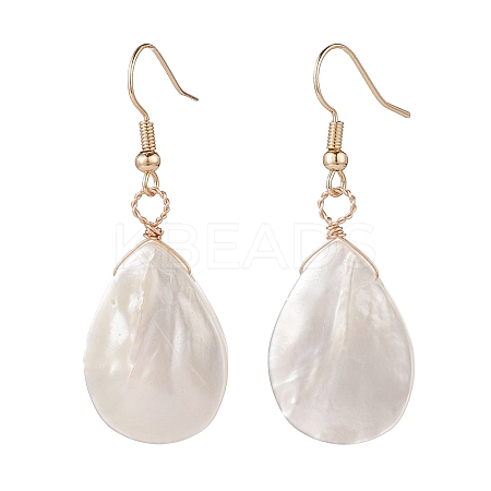 Natural Shell Teardrop Dangle Earrings X-EJEW-JE04953-1