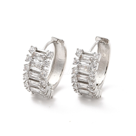Clear Cubic Zirconia Rectangle Hoop Earrings EJEW-P213-01P-1