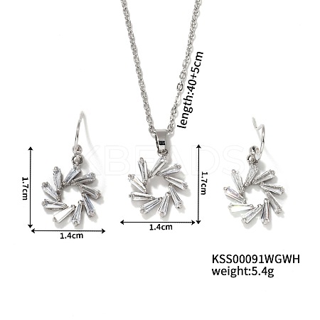 Simple and Elegant Flower Brass Rhinestones Earrings and Necklace Set for Women KU5876-1