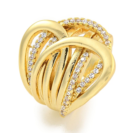 Rack Plating Brass Micro Pave Cubic Zirconia Open Cuff Ring for Women RJEW-C082-13G-1