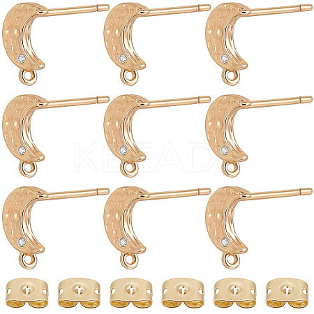 12Pcs Crescent Moon Brass Micro Pave Clear Cubic Zirconia Stud Earring Findings KK-BBC0009-89-1