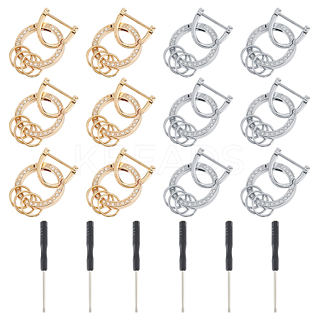 6 Sets 2 Colors Alloy Crystal Rhinestone Spring Gate Rings KEYC-HS0001-05-1