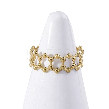 Hexagon 304 Stainless Steel Open Cuff Ring for Women LS-RJEW-Z083-03G-02-1