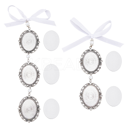 2Pcs 2 Styles Oval Alloy Pendant Decorations HJEW-AB00441-1
