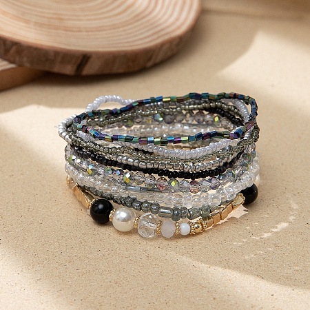 Bohemian Glass Beaded Stretch Bracelet Sets AE2349-6-1