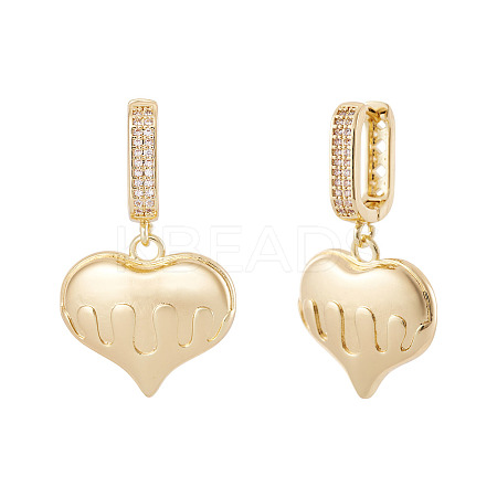 1Pair Brass Clear Cubic Zirconia Heart Hoop Earrings EJEW-TA0008-59-1