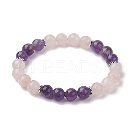 8mm Round Natural Rose Quartz & Amethyst Beaded Stretch Bracelets for Women Men BJEW-JB10533-01-1