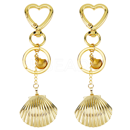 2Pcs Brass Shell Shape Pendant Keychains HJEW-HS00090-1