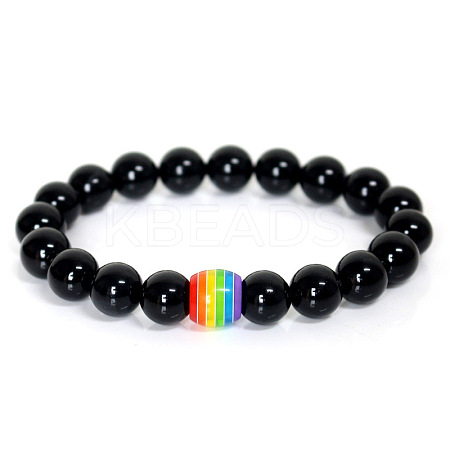 Natural Dyed & Heated Black Agate Round Beaded Stretch Bracelets ZA0541-8-1
