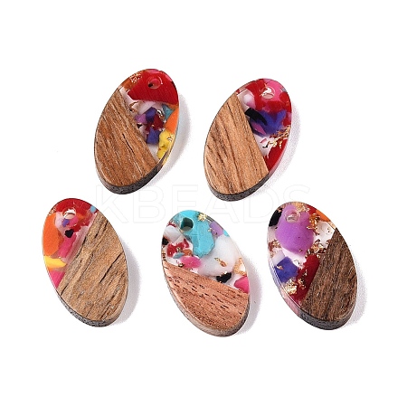 Transparent Resin and Walnut Wood Pendants RESI-T057-03L-1
