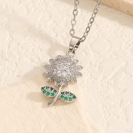 Brass Crystal Rhinestone Sunflower Pendant Necklaces JV9575-1
