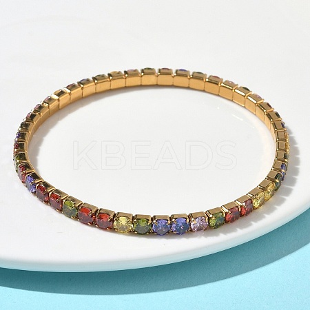 304 Stainless Steel Micro Pave Colorful Cubic Zirconia Tennis Bracelets for Women BJEW-G779-02G-1