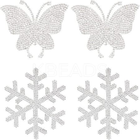 4Pcs 2 Style Snowflake & Butterfly Glitter Hotfix Rhinestone DIY-FH0003-49-1